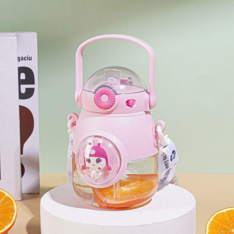 🎀 Cute Kids Sipper Water Bottle with Straw & Carry Strap | Leak-Proof Desig