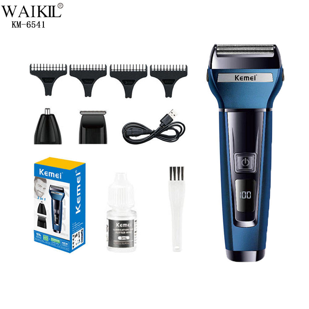 ✨ Kemei KM-6541 3-in-1 Rechargeable Grooming Kit | Hair Clipper, Shaver & Nose Trimmer