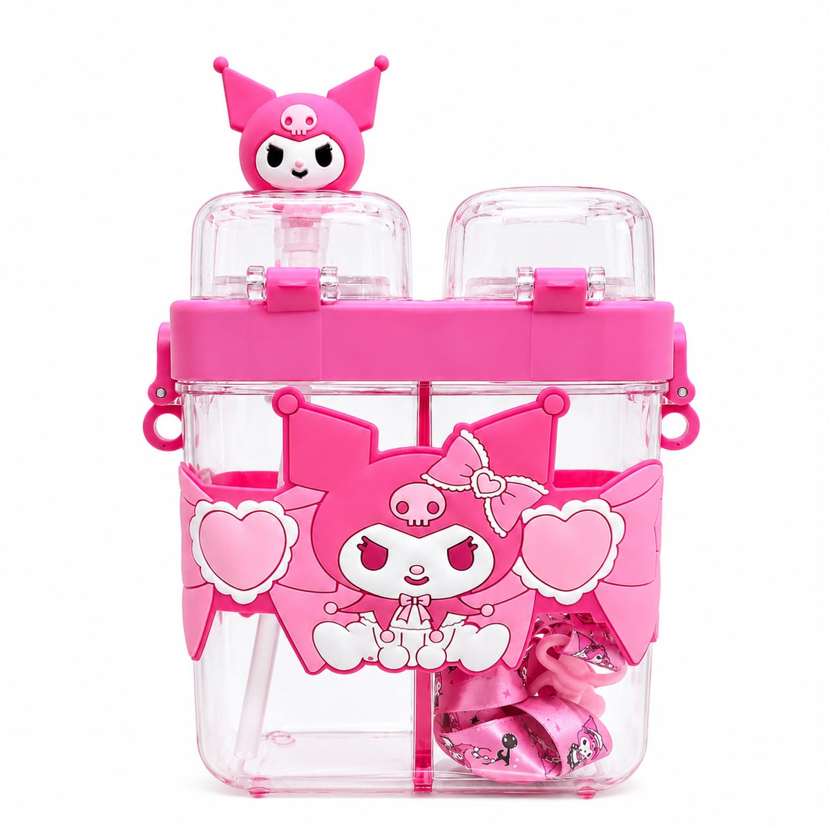 💙 Cute Kuromi Kids Water Bottle with Dual Drinking Modes & Carry Strap | Leak-Proof