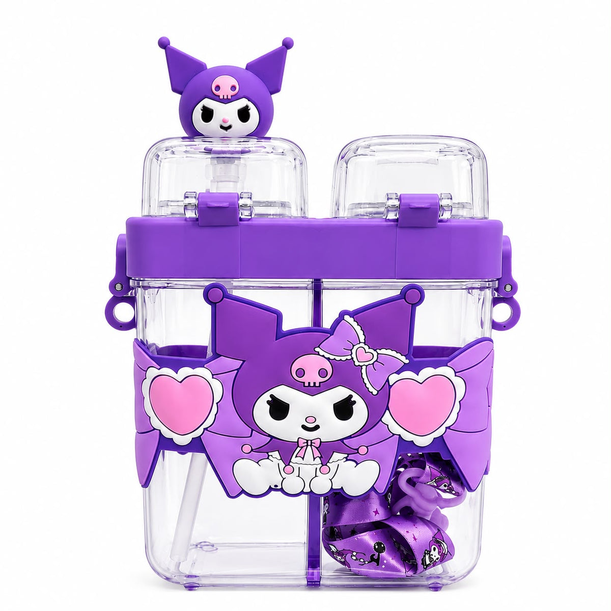 💙 Cute Kuromi Kids Water Bottle with Dual Drinking Modes & Carry Strap | Leak-Proof